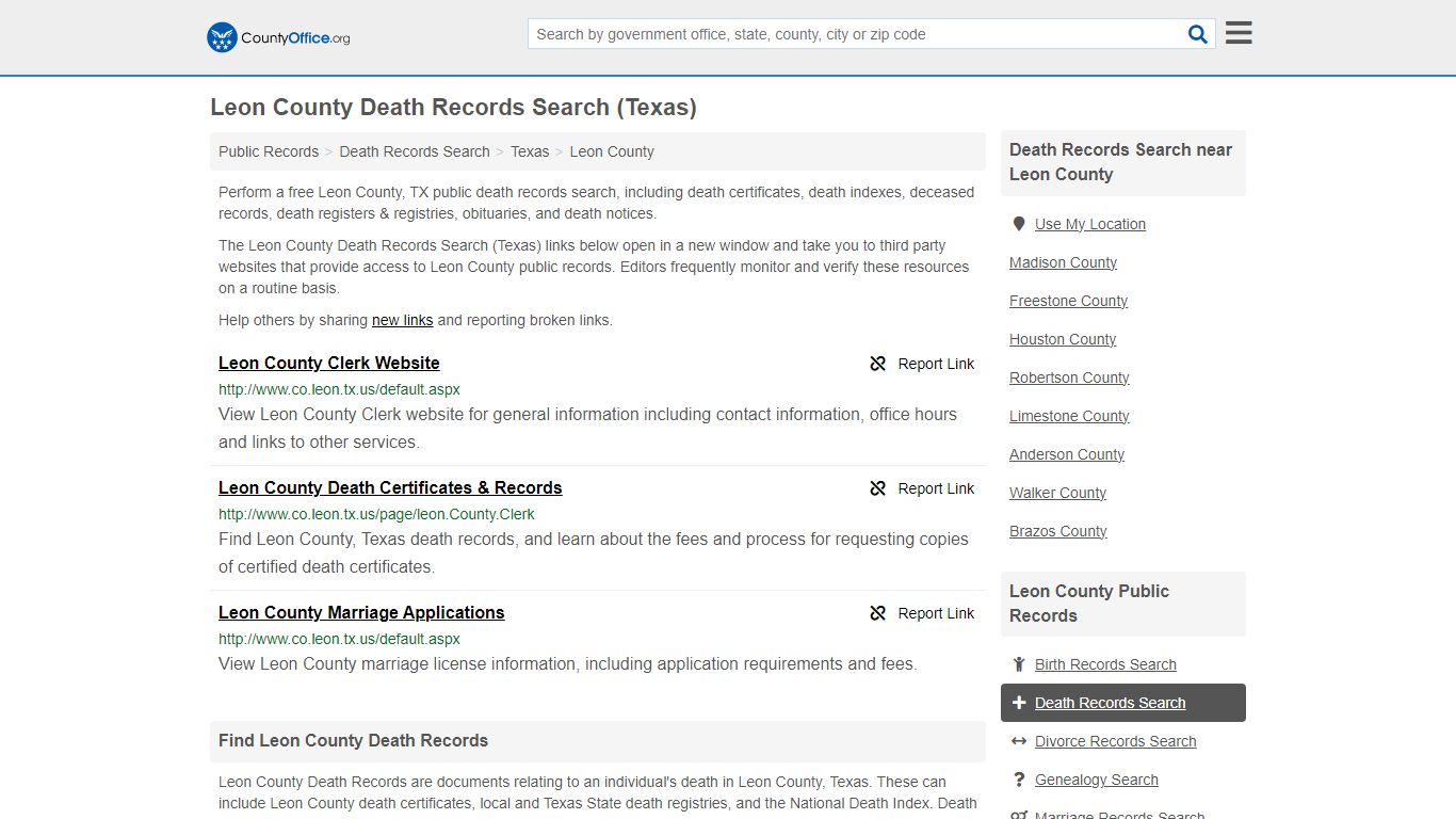 Leon County Death Records Search (Texas) - County Office